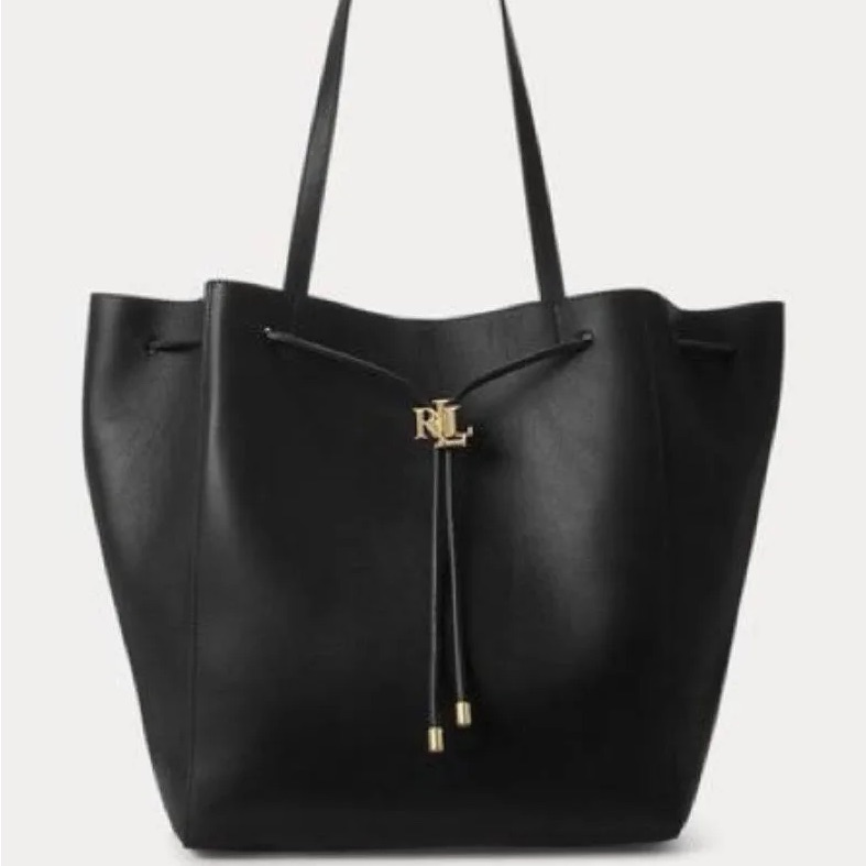 Lauren Ralph Lauren || Andie Large Black Leather Drawstring Tote